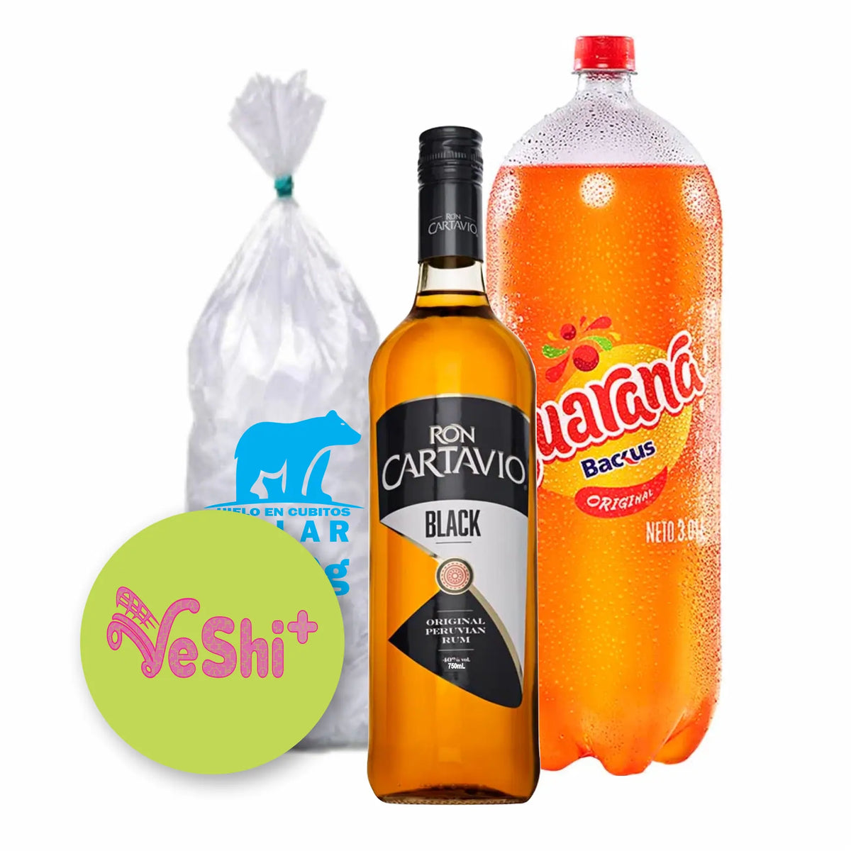 Combo Ron CARTAVIO BLACK 750mL + GUARANA 3L + Hielo 900g