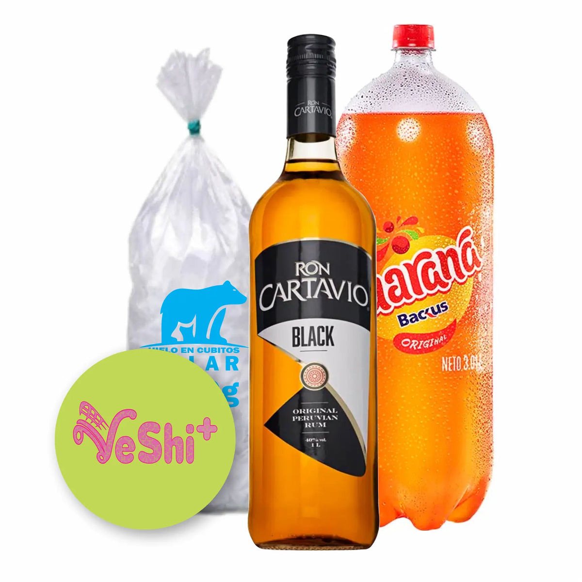Combo Ron CARTAVIO BLACK 1L + GUARANA 3L + Hielo 900g