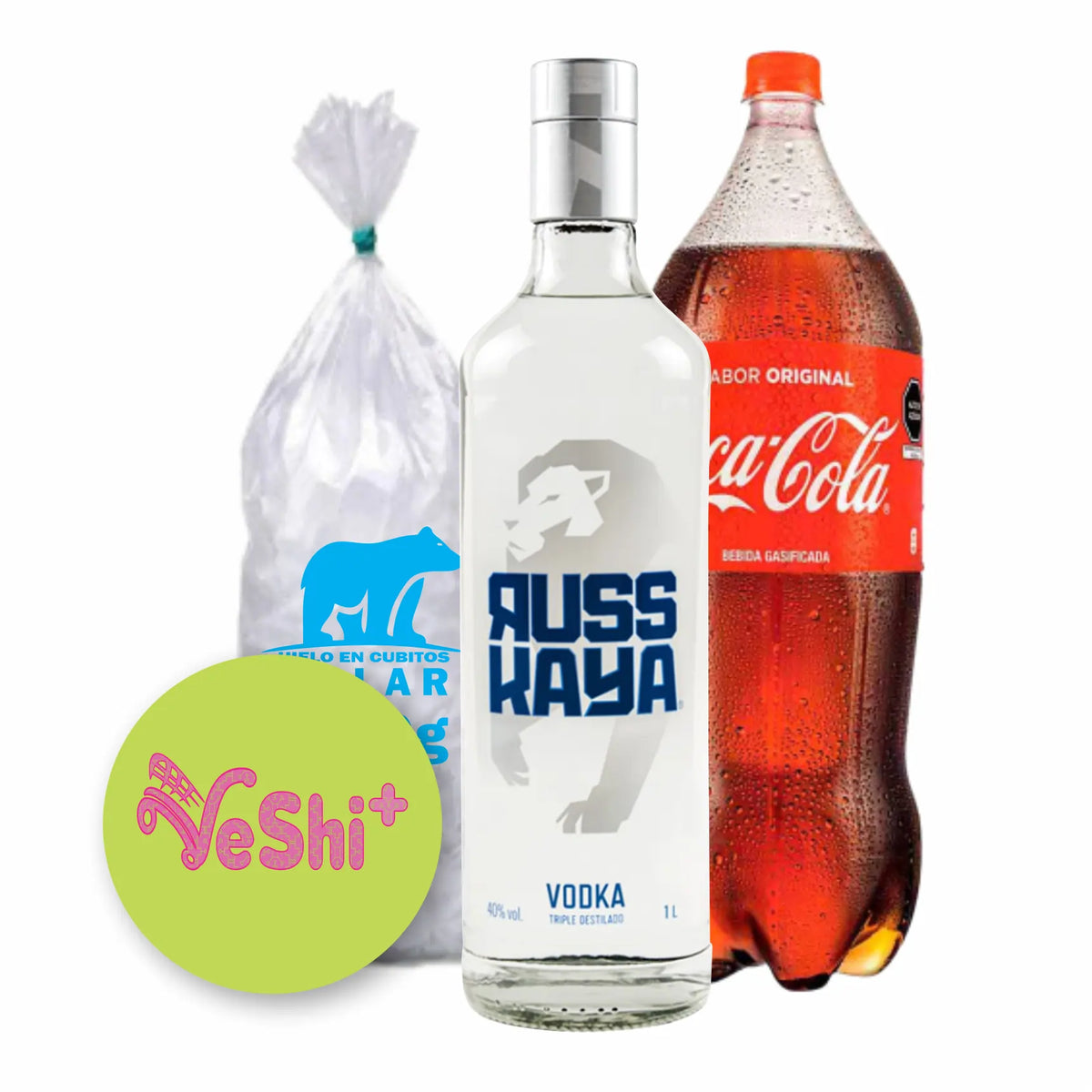 Combo Vodka RUSSKAYA NEUTRO 1L + COCA COLA 2.5 L + Hielo 900g