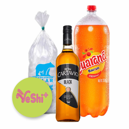 Combo Ron CARTAVIO BLACK 500mL + GUARANA 3L + Hielo 900g