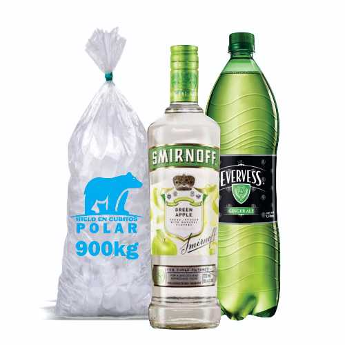 Combo Vodka SMIRNOFF APPLE 700mL + EVERVESS 1.5L + Hielo 900g