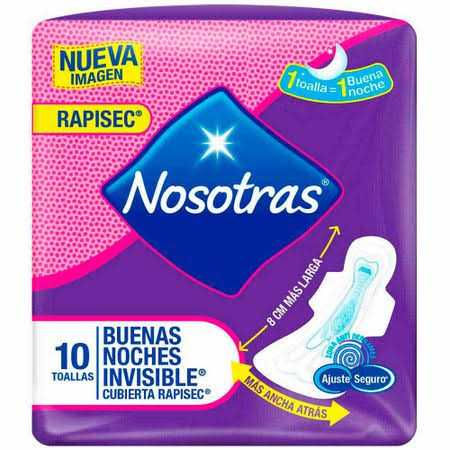 Toalla higiénica NOSOTRAS BUENAS NOCHES INVISIBLE paq.10unid