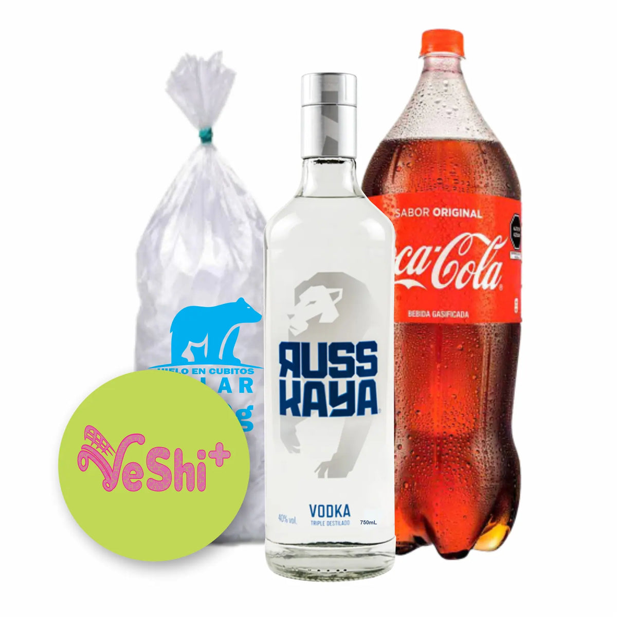 Combo Vodka RUSSKAYA NEUTRO750mL+ COCA COLA 2.25L + Hielo 900g