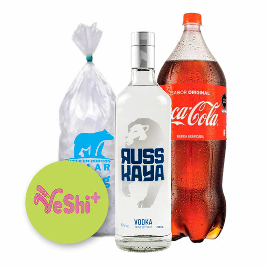 Combo Vodka RUSSKAYA NEUTRO750mL+ COCA COLA 2.25L + Hielo 900g