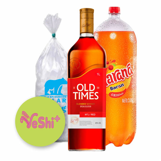 Combo Whisky OLD TIMES RED 1L + GUARANA 3L + Hielo 900g