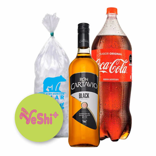 Combo 5 Ron Cartavio Black 750mL + Coca Cola 2.25L + Hielo 900g