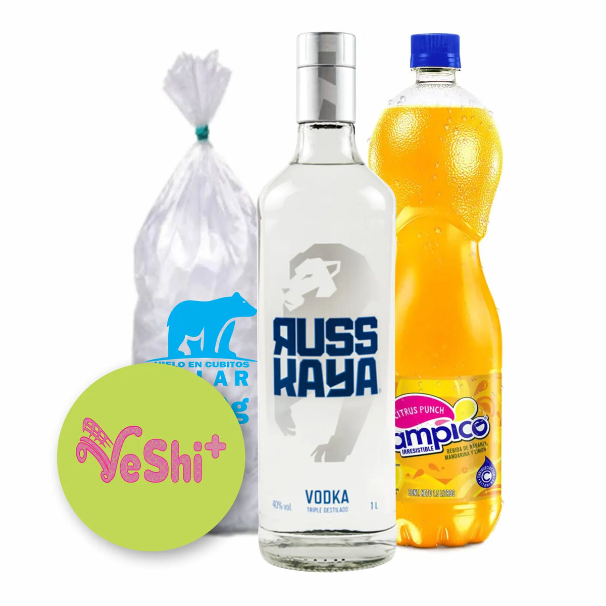 Combo Vodka RUSSKAYA NEUTRO 1L + Tampico 1.5L + Hielo 900g
