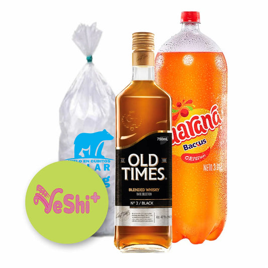 Combo Whisky OLD TIMES BLACK 750mL + GUARANA 3L + Hielo 900g