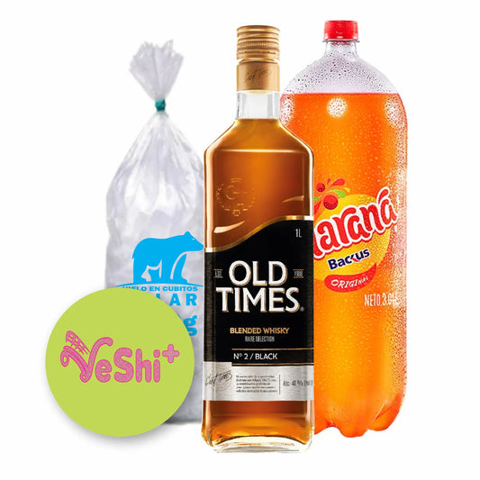 Combo Whisky OLD TIMES BLACK 1L + GUARANA 3L + Hielo 900g