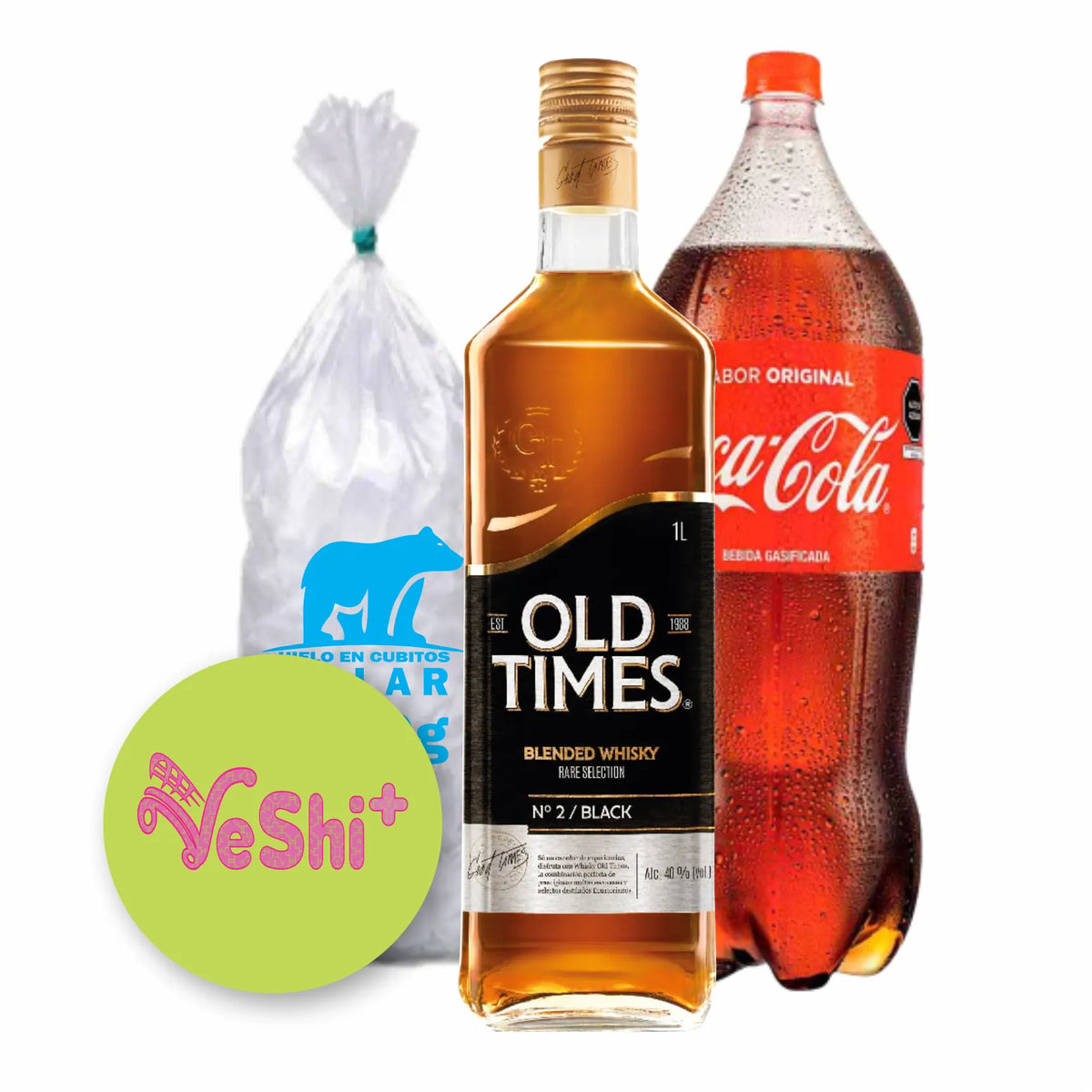 Combo Whisky OLD TIMES BLACK 1L + COCA COLA 2.25L + Hielo 900g