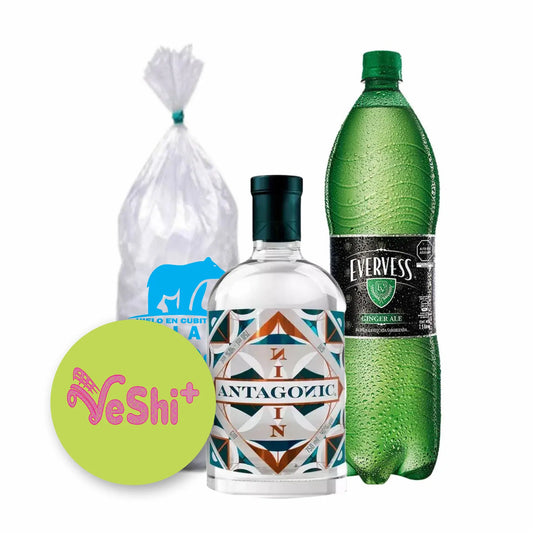 Combo Gin ANTAGONIC 750mL + EVERVESS 1.5L + Hielo 900g