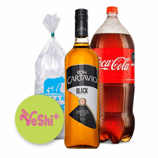 Combo 10 Ron Cartavio Black 1L + Coca Cola 3L + Hielo 900g