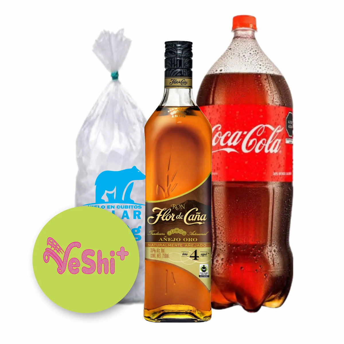Combo Ron FLOR DE CAÑA 4AÑOS 750mL + C. COLA 3L + HIELO 900g