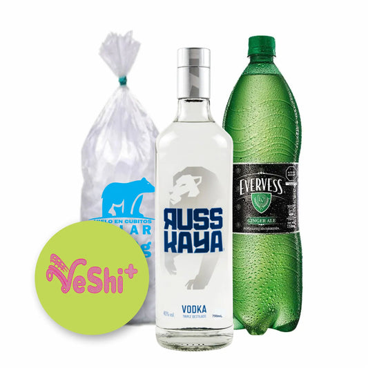 Combo Vodka RUSSKAYA NEUTRO 750mL + EVERVESS 1.5L + Hielo 900g