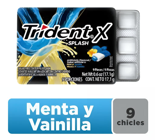 Goma de mascar TRIDENT X SPLASH MENTA Y VAINILLA 17.1g